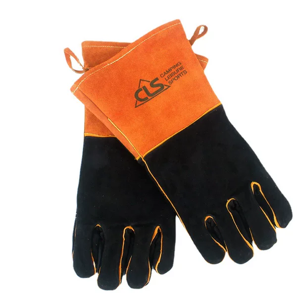 Sumi outdoor camping fire barbecue cowhide high temperature resistant BBQ gloves heat insulation thickened welding protective gloves