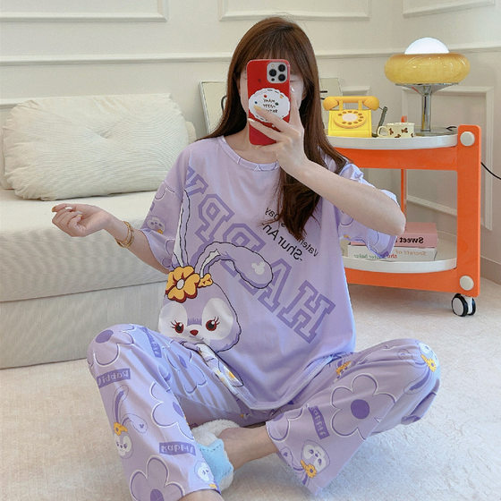 Foreign trade Pajamas2025 years pajamas ladies summer cartoon two-piece short sleeve trousers home clothing factory direct sales
