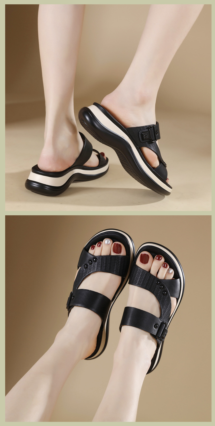Dép sandal nữ xỏ ngón đế dày chống trơn mùa hè 2026 — Màu đen, Màu camel, Màu mơ chi tiết 10
