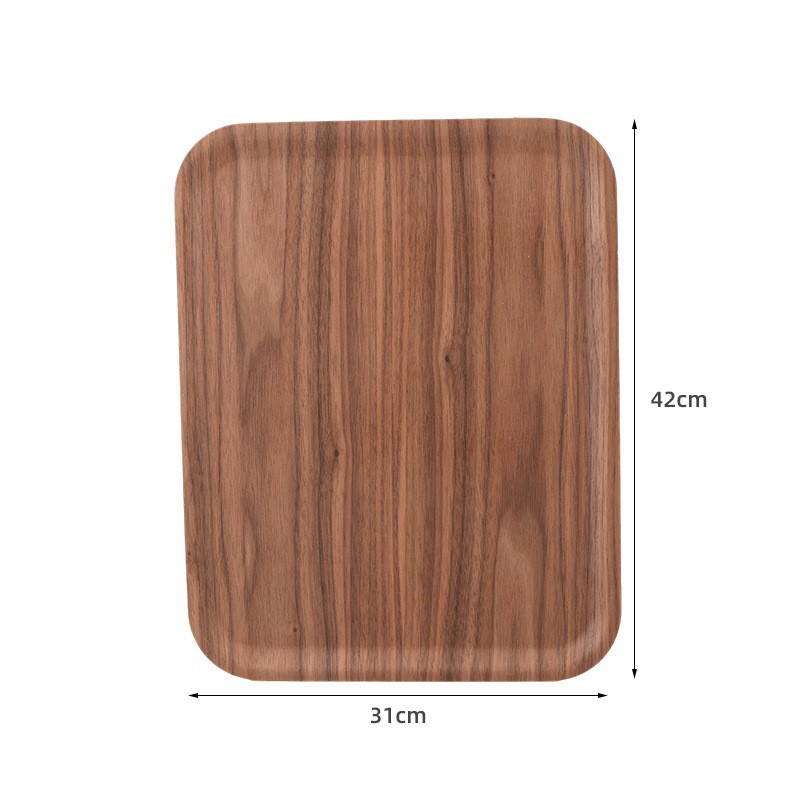Bandeja rectangular de nogal japonés Plato de madera Plato de comida Taza de agua de café Taza de té Plato de bocadillos de frutas al por mayor para el hogar