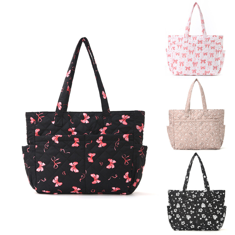 Trendy Cross-Border Cotton-Padded Tote Bag, Stylish Lightweight Laptop Bag, Large-Capacity Commuter Travel Handbag, Shoulder Bag