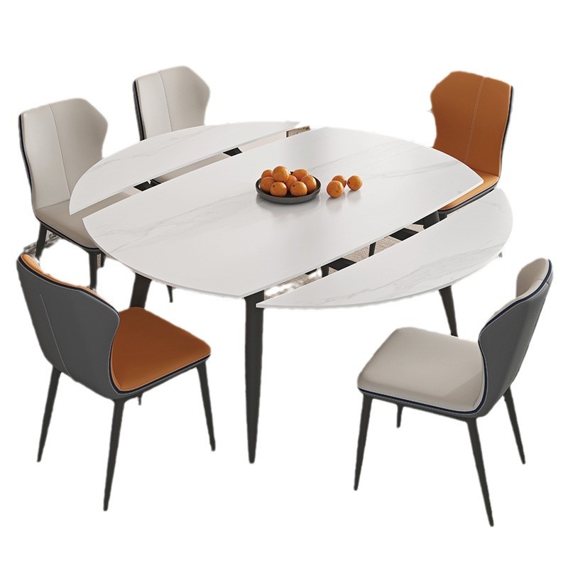 Mesa de comedor de tabla de roca retráctil para hogares pequeños, combinación de mesa y silla de madera sólida redonda simple y variable