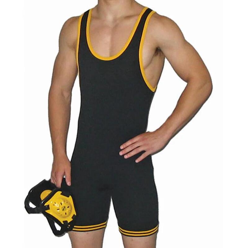 Men's Gymnastics and Wrestling One-Piece Competition Suit Solid Color Sleeveless Boxing Leather Suit Weightlifting Tights Gymnastics Training Suit