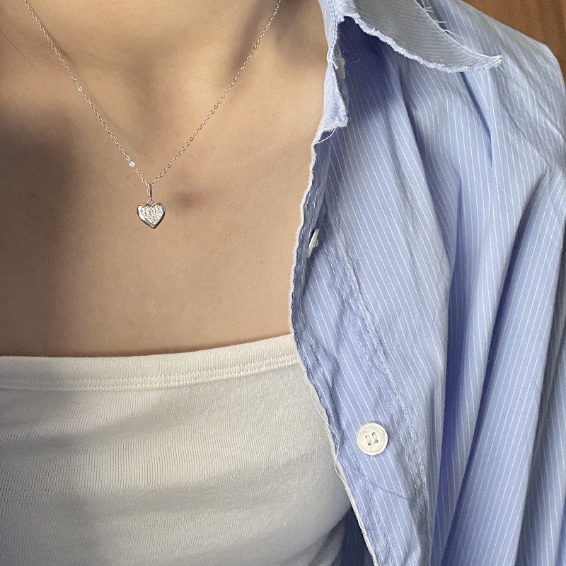 925 Sterling Silver Pendant Material Zircon Inlay Material 925 Sterling Silver Cable Chain Heart Shape Pendant Necklace