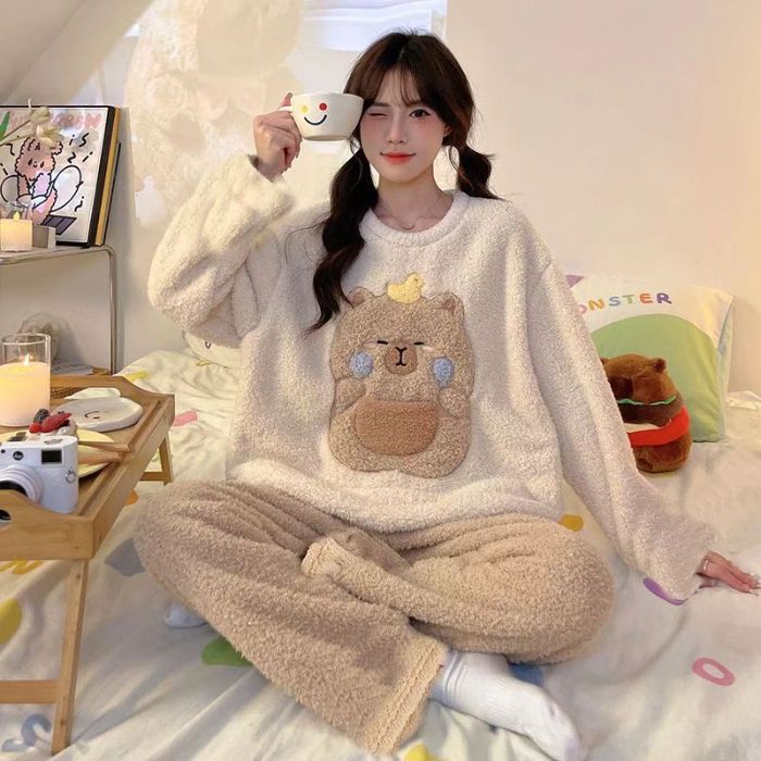 Transfronteriza Vietnam al por mayor otoño invierno pijamas franela espesa dulce caricatura calentamiento manga larga ropa para el hogar