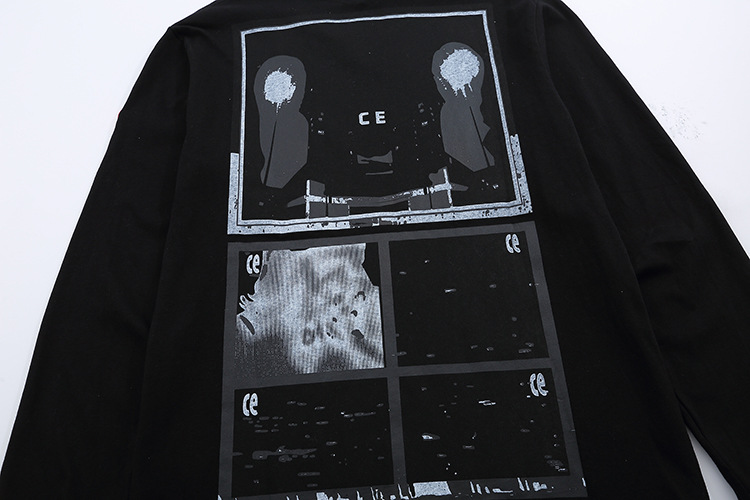 T-shirt à manches longues et col rond avec imprimé de scène nocturne abstraite magique de Street Tide Harajuku Wind C E_voghion.com