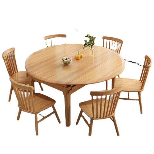 Solid wood dining table, logs, home Chinese round dining table and chairs, modern minimalist restaurant multi-functional retractable large round table
