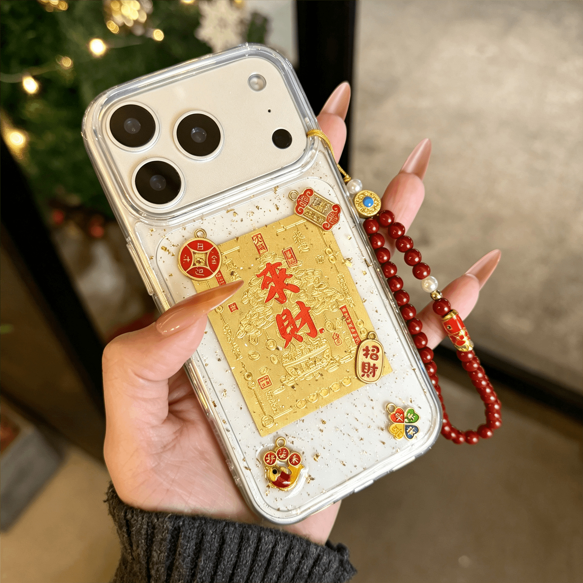 适用苹果18promax手机壳iphone17滴胶金箔来财招财16pro新款X创意