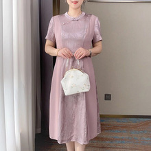 妈妈装夏款气质改良旗袍裙中年女40洋气减龄中长款连衣裙时尚长裙