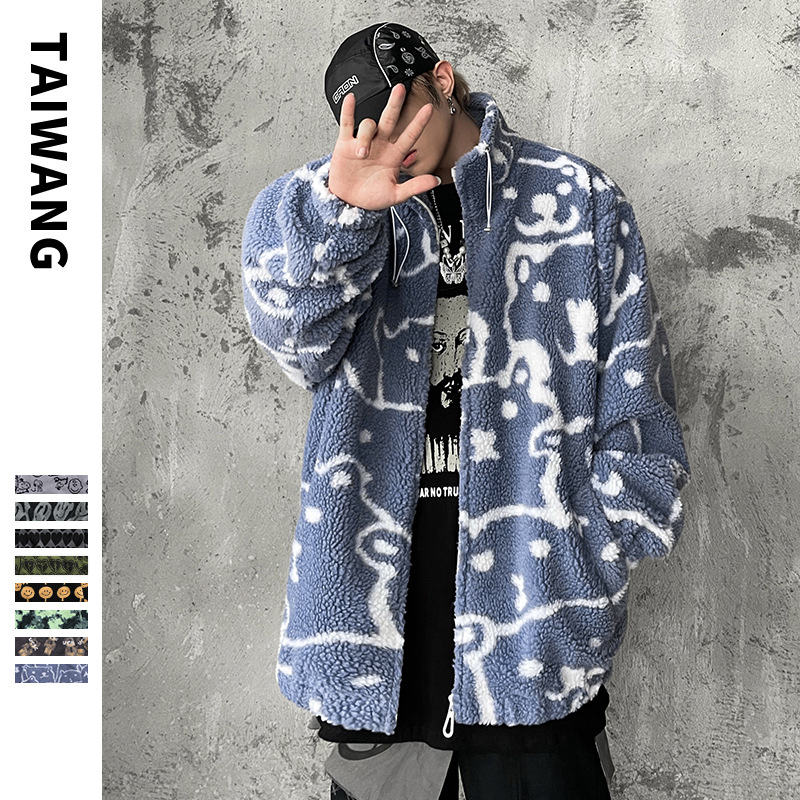 Men's Clothing Fashionable lamb wool jacket for men 2024 autumn and winter new loose jacket for men printed cotton coat for men_voghion.com