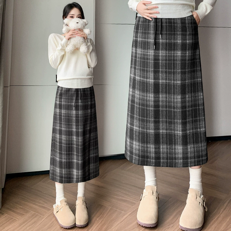 Юбка для беременных весной и осенью новая клетчатая юбка