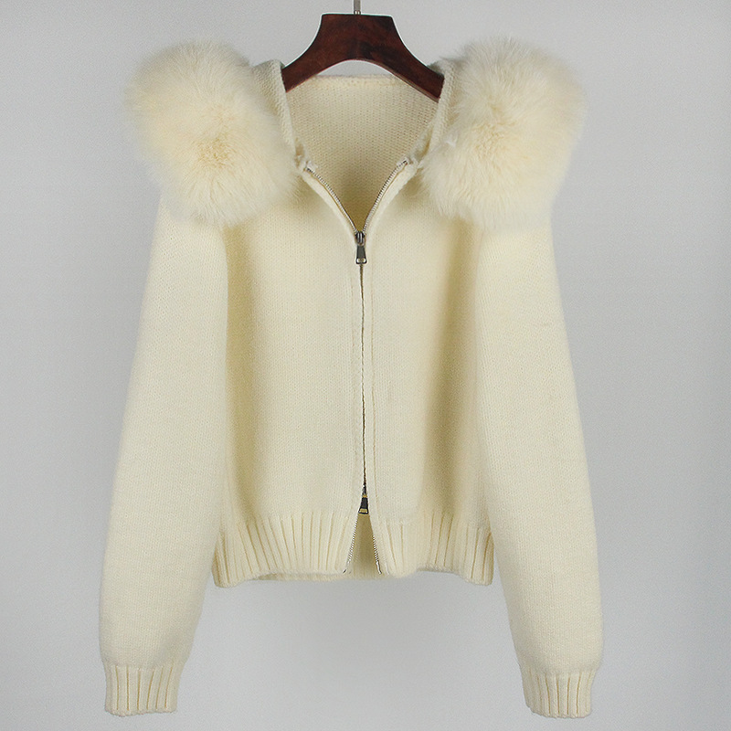 Suéter de punto para mujer con cuello de piel abrigo invierno_voghion.com