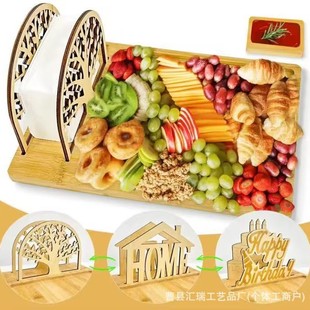 Bamboo Portable Fruit Dessert Plate Party Snack Board Solid Wood Home Kitchen Chopping Board with Paper Towel Holder