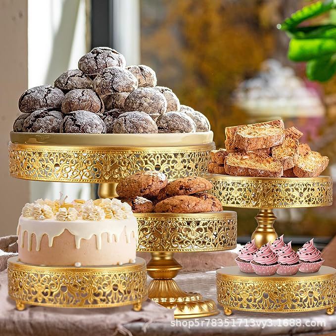 Retro golden postre estante cupcake pasteles dulces placas de exhibición golden pastel estante redondo metal pastel estante image 1