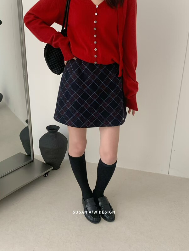 苏珊 韩系复古格纹半身裙女2025秋季新款百搭减龄气质短裙DS266|undefined