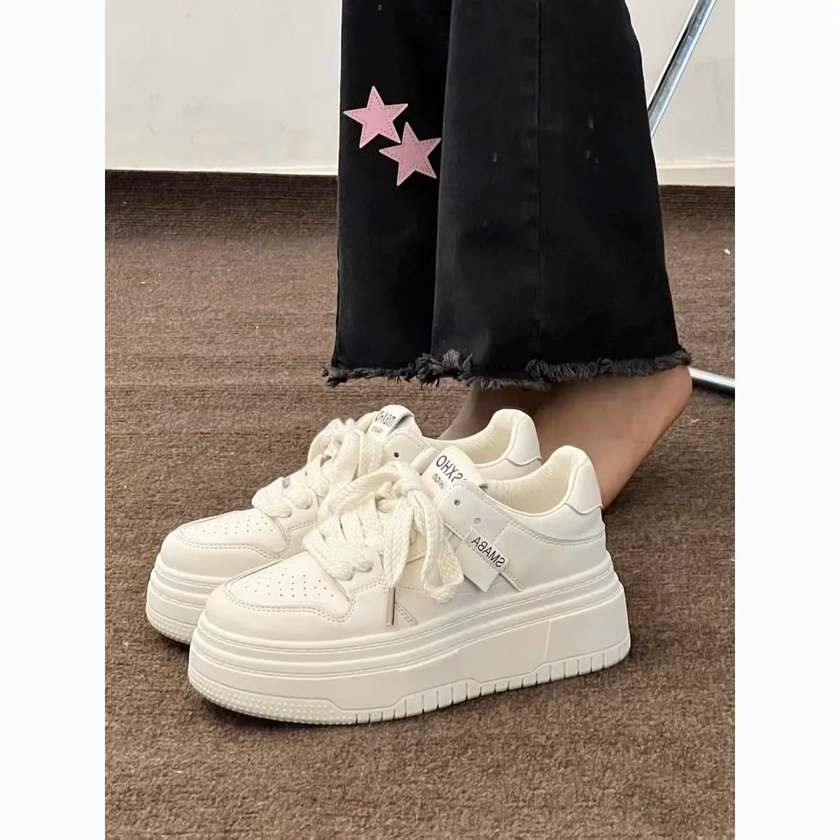 Small design universal white shoes platform, footwear, sneakers