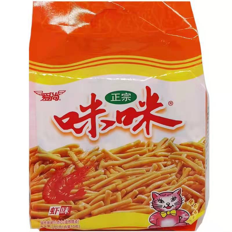 正宗愛尚咪咪蝦條蟹味粒180g整箱20包膨化食品網紅休閒懷舊零食