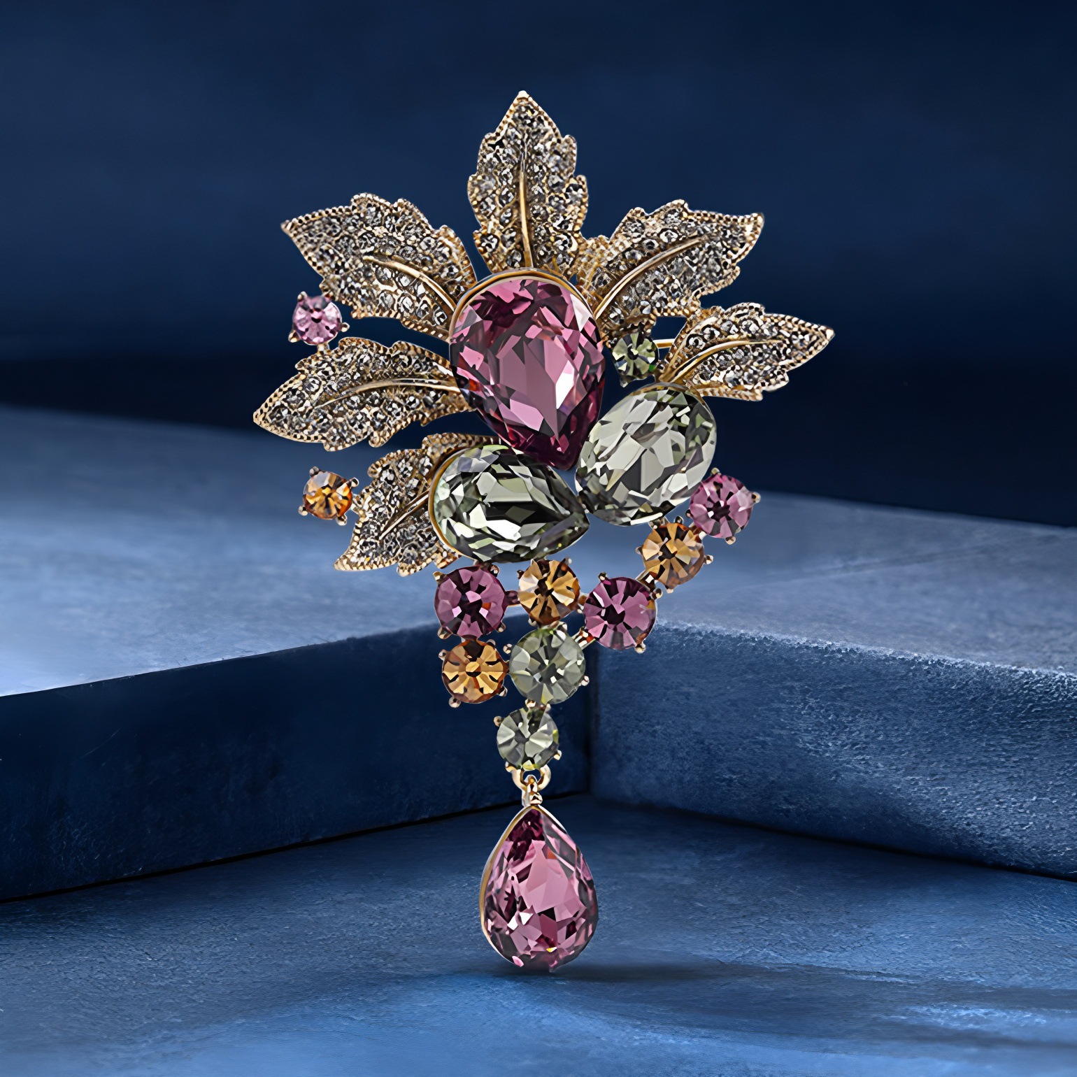 European American Vintage Bodhi Leaf High-end Women's Elegant Crystal Brooch, Luxurious And Sophisticated Pin, Coat_voghion.com