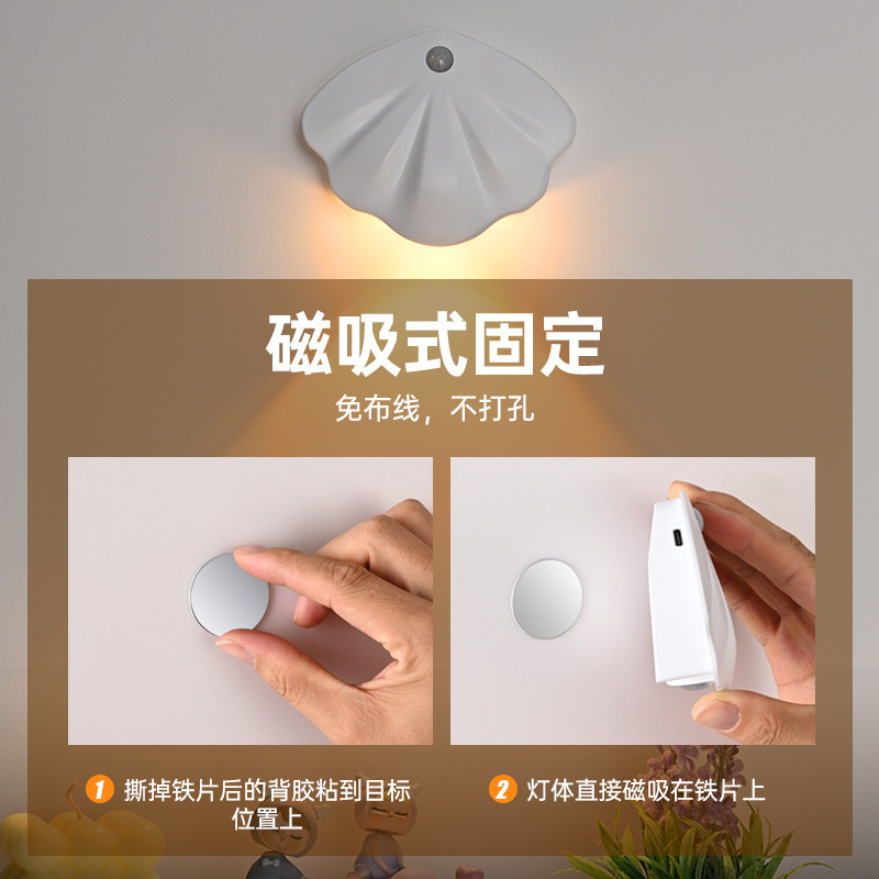 国境を越えた新しい充電式スマート LED 人体センサーランプナイトライト配線不要の磁気屋内壁ランプドアライト|undefined