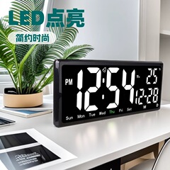 大屏幕时钟客厅挂钟跨境电子钟家用温湿度简约闹钟3809LLED大屏