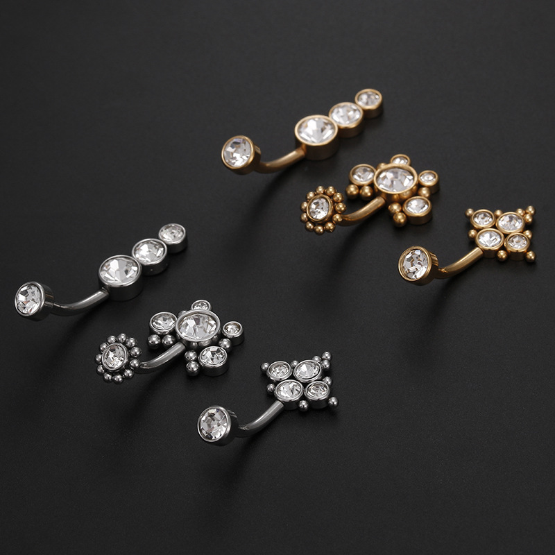 Fashion Solid Color Stainless Steel Inlay Zircon Belly Ring 1 Piece