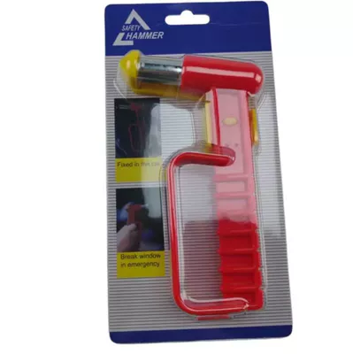 Multifunctional Safety Hammer, Car: Qəza çəkici - red-without-cutter-yellow-base-blister-packaging-about-177525cm