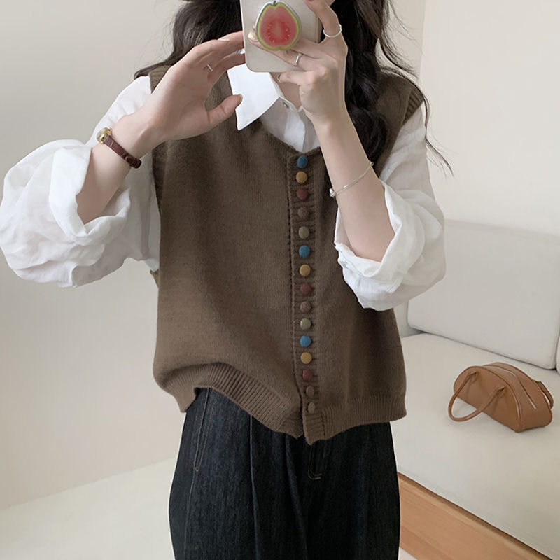 【 Cashmere Family 】 Wollstrickjacke ärmellos lockerer Pullover vielseitige Weste Schulteroberteil Damen Herbst_voghion.com