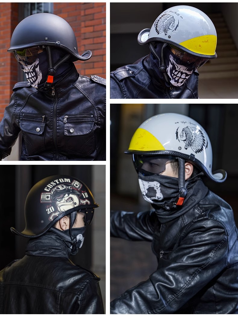 Electric Motorcycle Helmet Retro Sao Helmet Men's and Women's Half Helmet Motorcycle Summer Scoop Helmet Personality Four Seasons Universal Safety Helmet