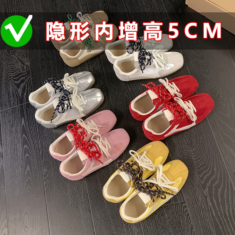 复古红色德训鞋女早春新款真皮方头板鞋百搭平底阿甘鞋休闲鞋|undefined