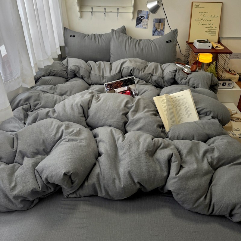 Bamboo Linen Bedding Set Japanese Style Solid Colour Fitted Sheet_voghion.com