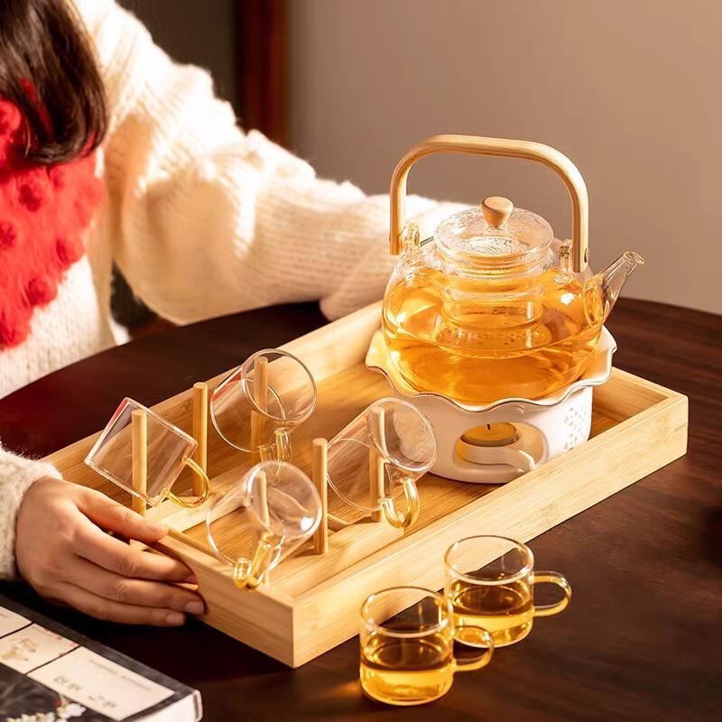 Glass Teapot for Brewing Tea by the Stove, 2025 New Model, High-Temperature Resistant Flower Teapot, Candle Tea Stove, Open Flame Water Boiling Kettle