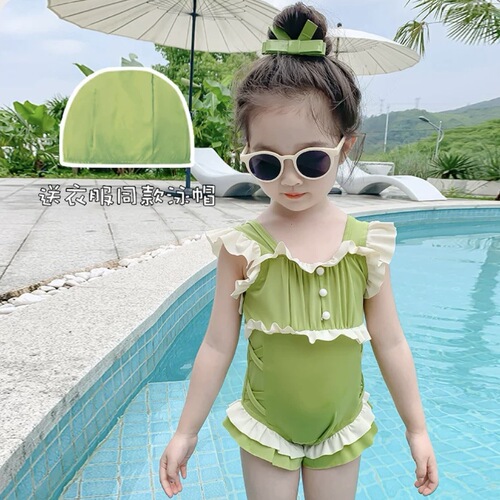 Girls' children's polyester swimsuits for little kids, fresh and cute tank top baby one-piece swimsuit for hot springs and vacation.