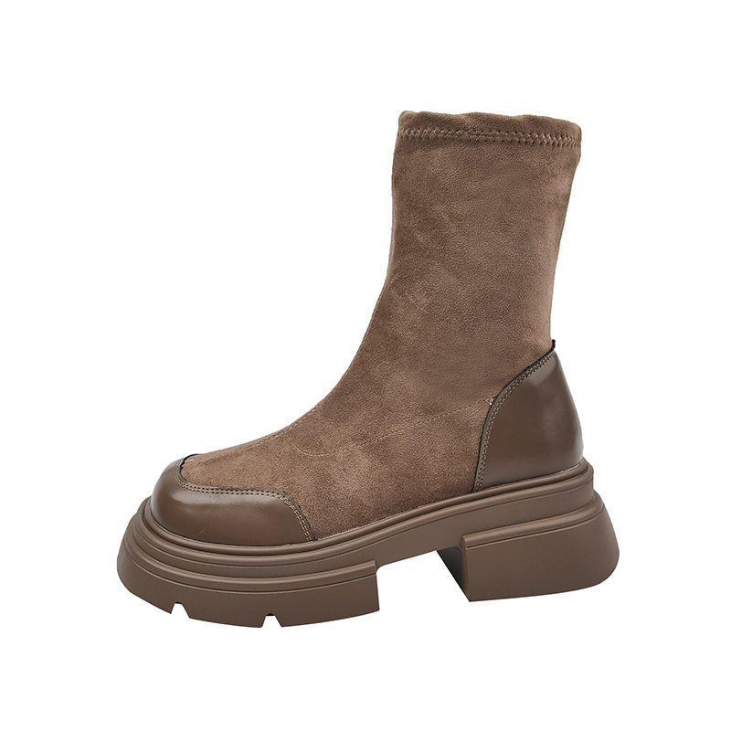 2026 botas cortas de tacones altos con suela gruesa para mujeres nuevas botas elásticas de principios de otoño delgadas retrógradas de estilo inglés Martin botas Chelsea