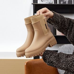 Cross-border Fashion Rain Shoes Women's Korean-style Chelsea All-match Waterproof Shoes Thick-soled Non-slip Outer Wear Water Shoes Waterproof Car Wash Shoes