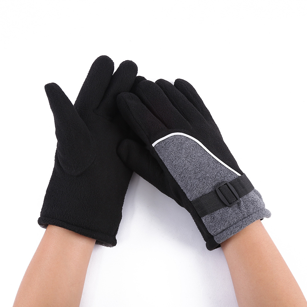 抓絨防風綁帶地攤手套秋冬新款拼色搖粒絨手套加厚防寒騎行手套