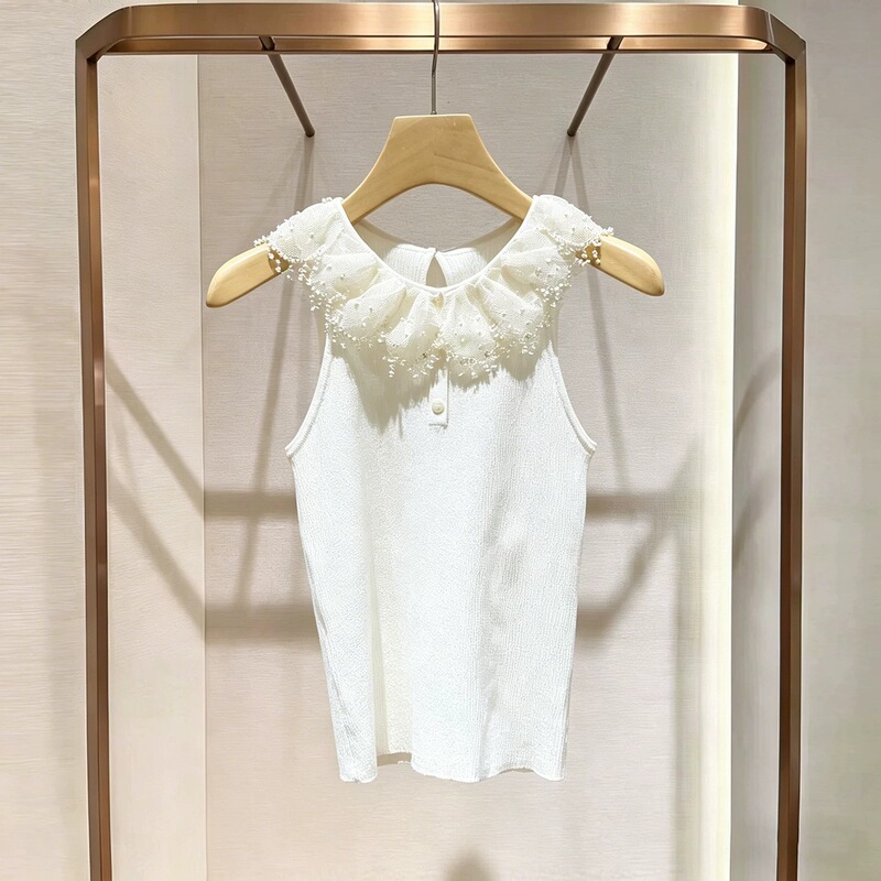 Mo Shuweiya 2026 Summer New Slim Fit Versatile Lace Floral Collar Sleeveless Knit Top Xsj3M02B