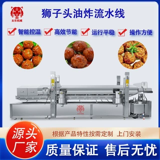 狮子头油炸流水线丸子成型蒸煮油炸流水线仿手工素丸子油炸生产线