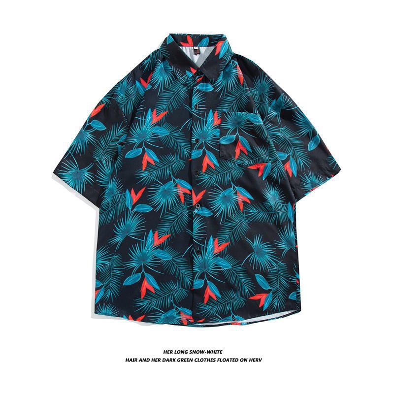 Hong Kong estilo Retro Vintage floral camisa de manga corta Estilo Hawaiano tailandés diseño sentido Ruan guapo camisa suelta para hombres y mujeres