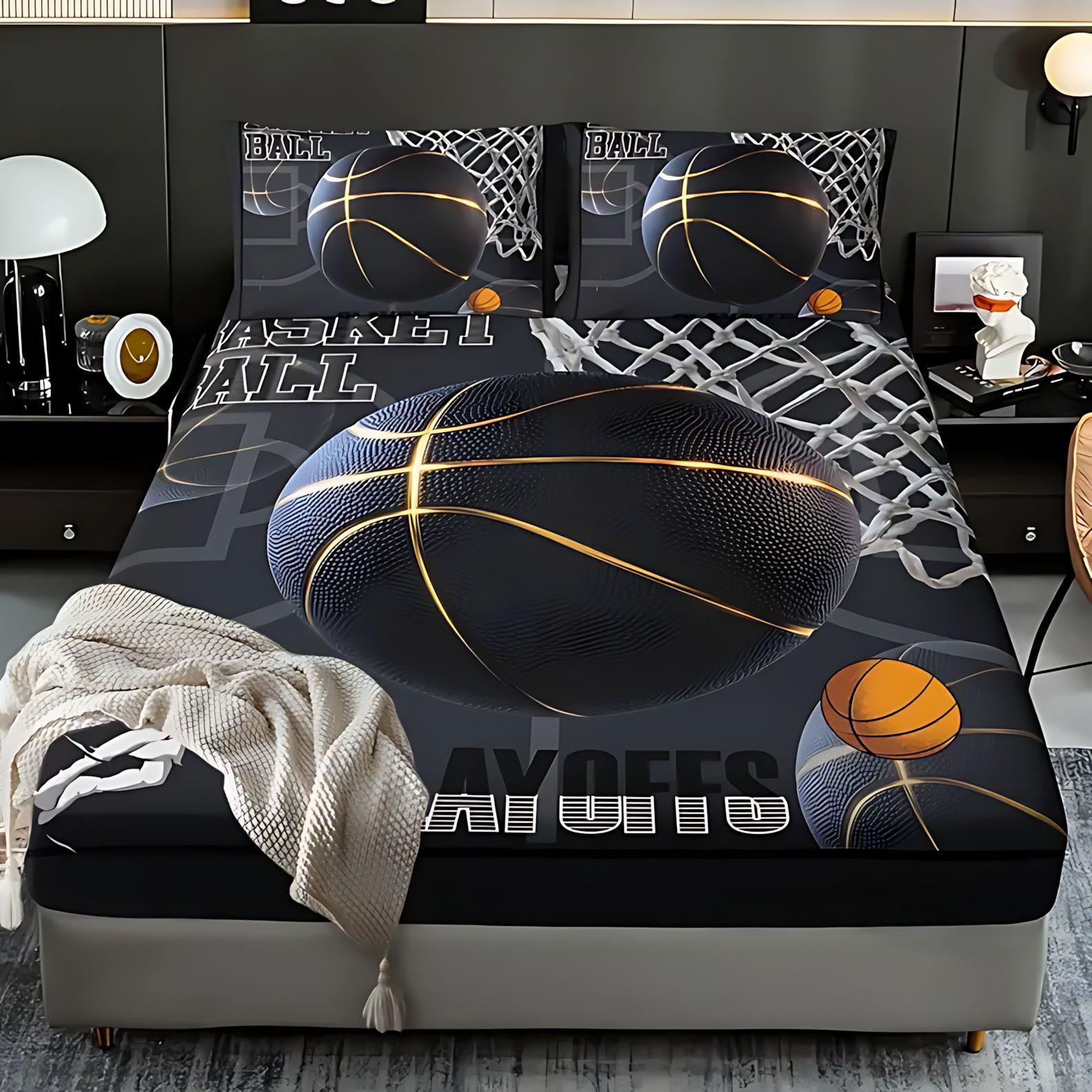 TEMU / JIT transfronterizo baloncesto deporte HD impresión digital abrasión cama gaza pillowcase set fuente fabricante