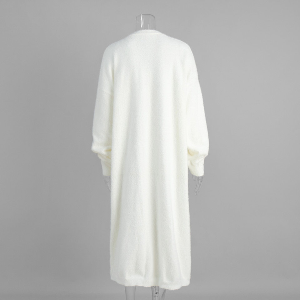 Áo cardigan len lông mềm dáng dài rộng cổ chữ V tay dài — hồng, màu xám, quần kaki chi tiết 6