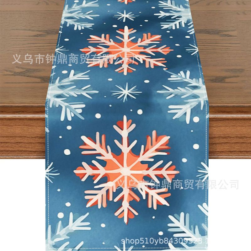 TEMU爆款冬季圣诞节桌旗雪花铃铛印花亚麻材质美式圣诞节装饰桌布|undefined