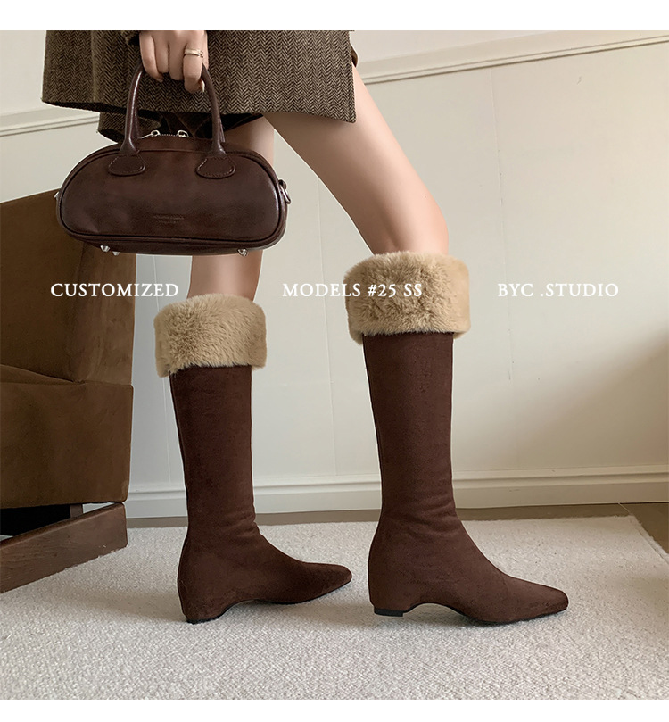 Boot tuyết nữ cổ cao lót lông cừu đế dày màu nâu — màu nâu chi tiết 22