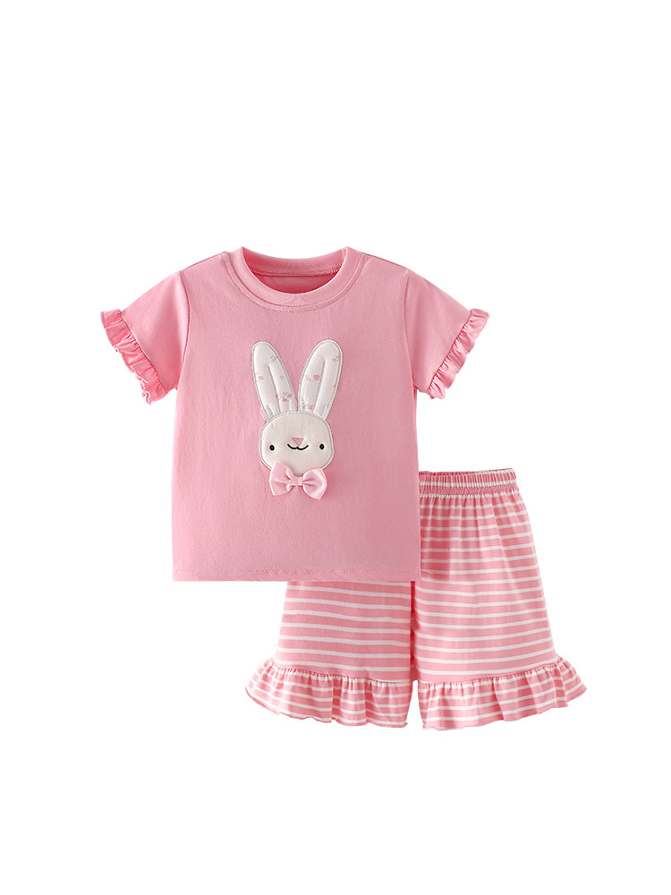 Malwee transfronterizo niñas pantalones cortos de mangas cortas de estilo europeo y americano de 3 a 8 años de edad para niños de color rosa de dos piezas