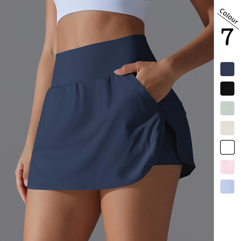 New Cool Sense Sunscreen Tennis Skirt High Waist Tight Slim Fake Two-Piece Culottes Women's Back Waist Pocket Sports Yoga Skirt New Cool Sense Sunscreen Tennis Skirt High Waist Tight Slim Fake Two-Piece Culottes Women's Back Waist Pocket Sports Yoga Skirt