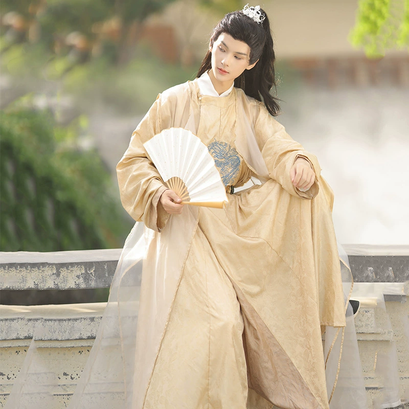 Новая одежда Ming Han, мужской древний костюм, халат с круглым вырезом, мужской халат в китайском стиле Тан, улучшенный древний стиль, супер фея, весна и осень