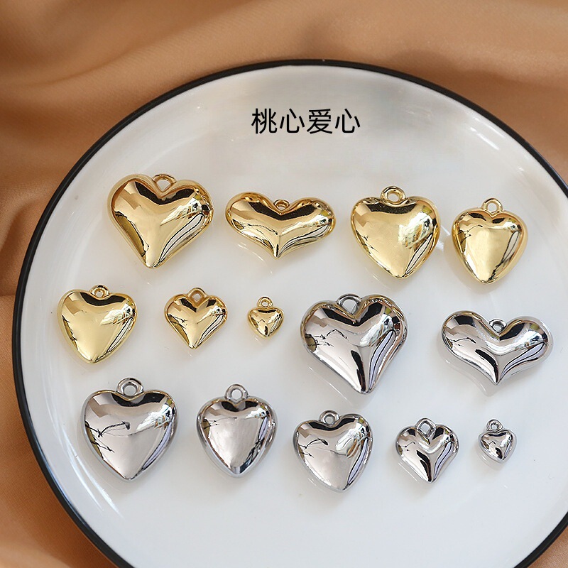 Electroplated Gold and Silver Color-Preserving Ccb Smooth Peach Heart-Shaped Pendant Handmade Bracelet Clavicle Necklace Toy DIY Accessory