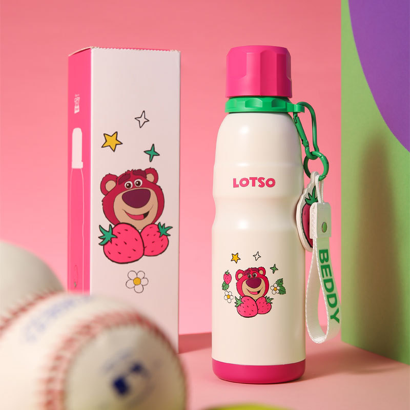 Bear children's vacuum cup strawberry bear straw Cup 316 male and female infant student baby drinking kettle