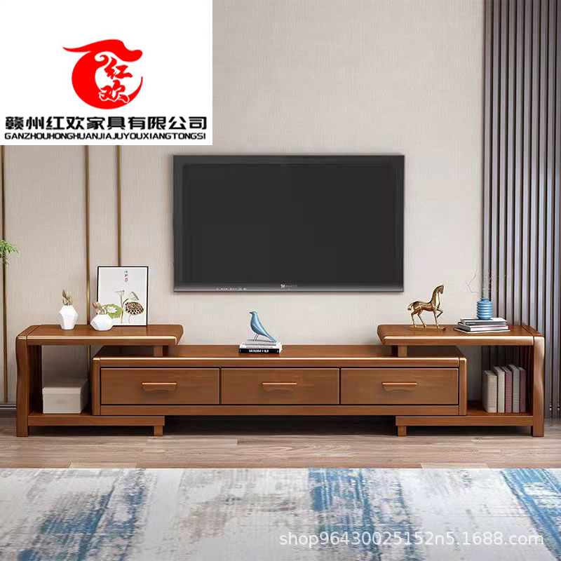 Chinese Solid Wood Tv Cabinet Retractable Bedroom Living Room Coffee Table Cabinet Low Cabinet Set Combination Small Apartment Simple Furniture