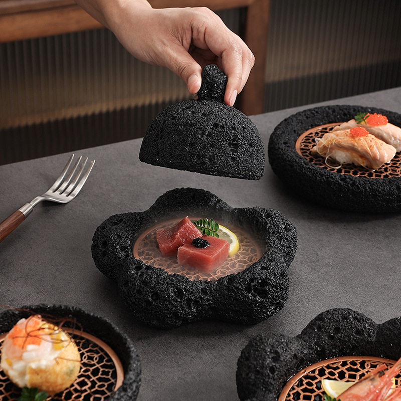 石炭ボール火山石意境盤日本式ホテル創意食器練炭黒料理ホテル寿司個性岩|undefined