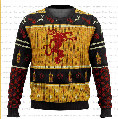 2024 venta caliente 3D impresión digital spot hombres casual todo-fósforo hombro de manga larga suéter suelto cuello redondo